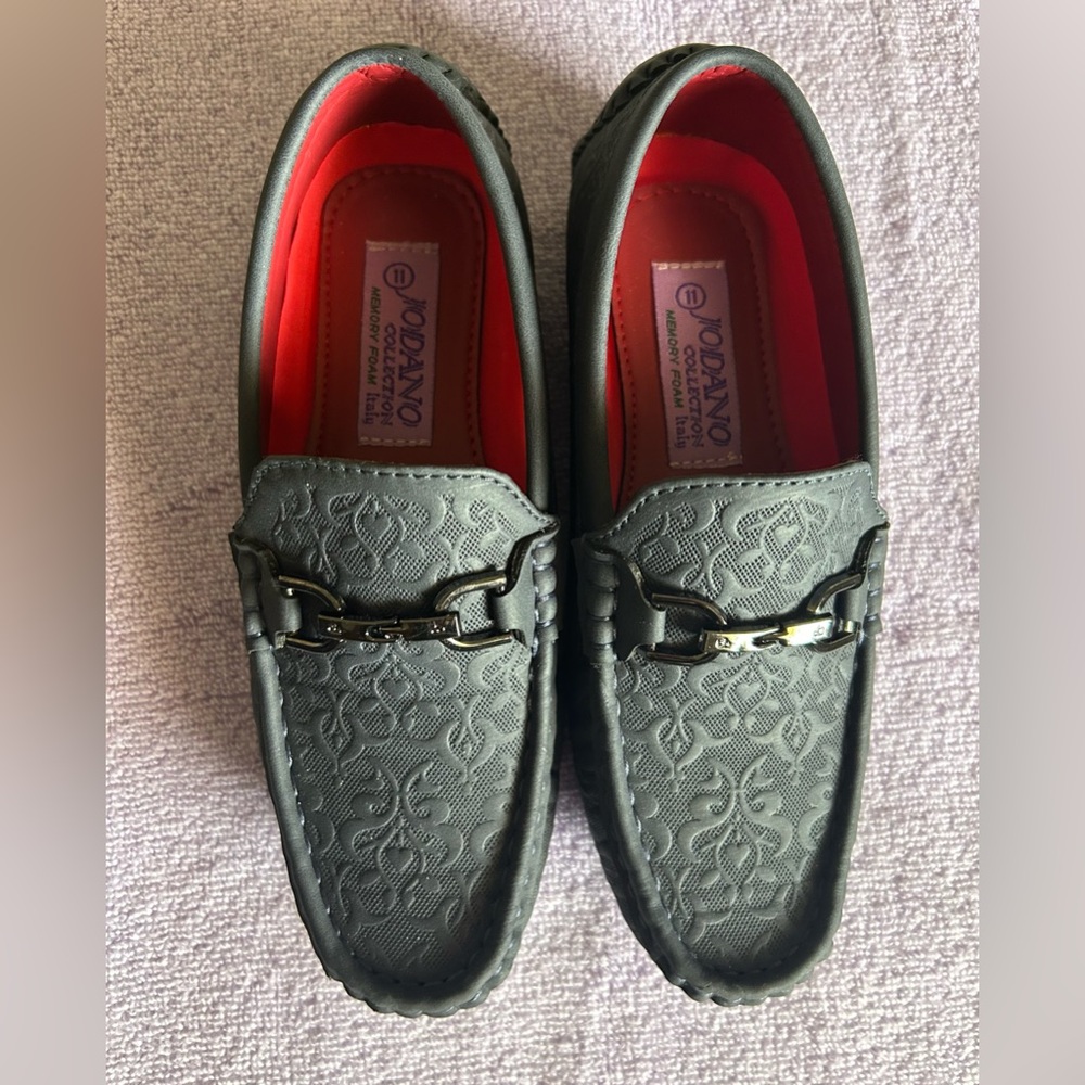 Boys Black Patterned Loafers.